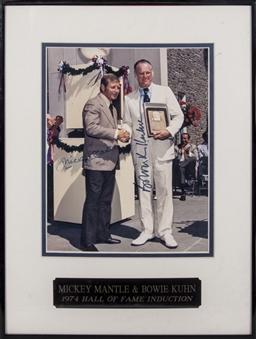 Mickey Mantle and Bowie Kuhn Dual Signed Photograph In 12 x 16 Frame (Beckett)